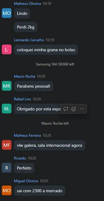 Mensagem de aluno no grupo